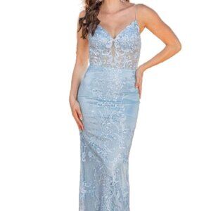 NWT Dancing Queen 4357 Embroidered Prom Dress Blue Size XL